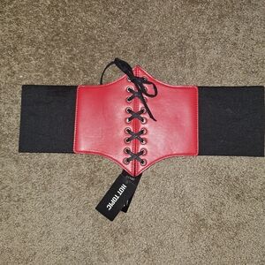 Red and Black Lace-Up Corset Belt